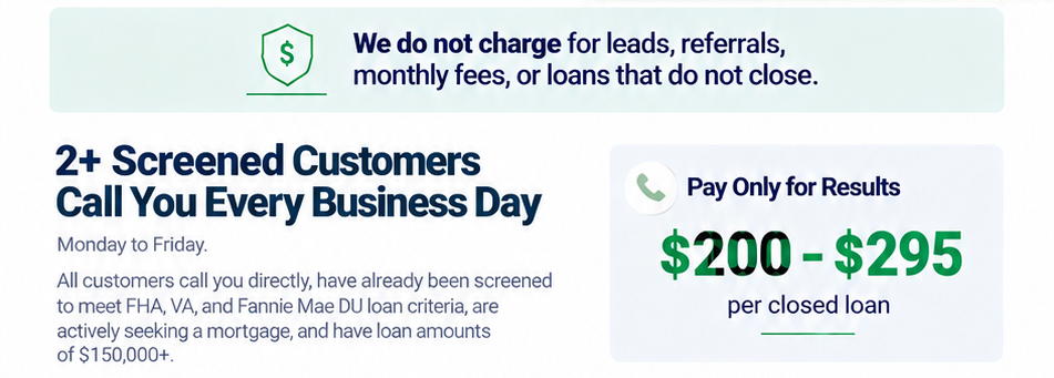 Mortgage Applicant Transfer Pricing Pay Only For Results Closed Loan Program